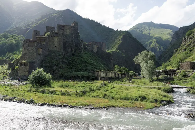 The medieval stone tower houses of Shatili above the Argun River, Khevsureti